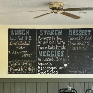 Blackboard of the day to show side and dessert for the day