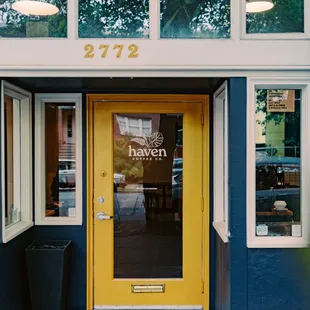 the front door of the building