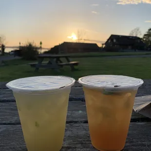 Spicy Mezcalita (left) and Rosemary Maple Bourbon Sour (right)