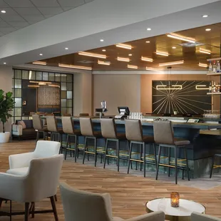 Interior of the restaurant, view of the bar.