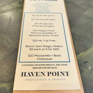 happy hour menu