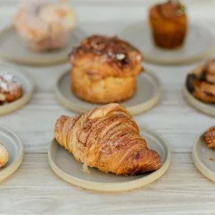 a variety of pastries on plates