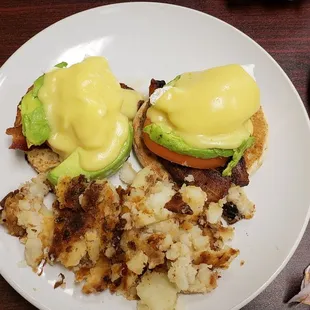 California eggs Benedict. So delicious. Poached eggs, bacon, delicious avocado