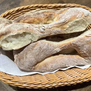 a basket of bread on a table