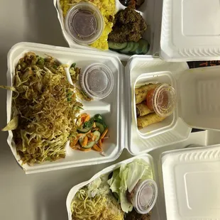 Beef rendang with nasi kuning, nasi goreng, spring rolls, &amp; Java style fried chicken 3 soooo good!