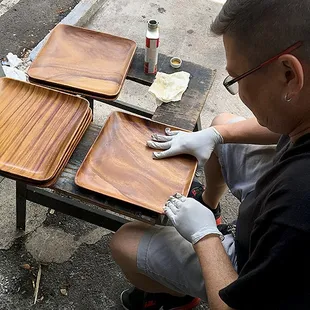 Kenji working on monkey pod trays