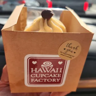 a hand holding a cupcake