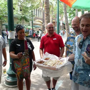 Matthew explaining rice noodles.