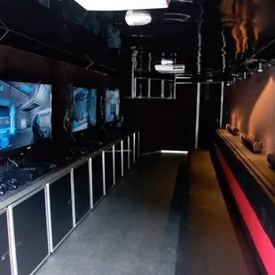 Hawaii Game Truck has 5 55" inch TVs inside all connected to all the latest game systems xbox 360, Xbox One, Wii, PS3, and PS4