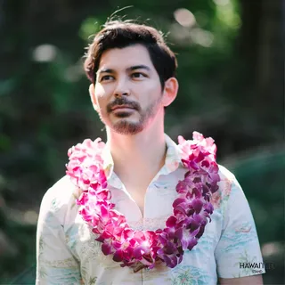 Double Orchid Lei Purple