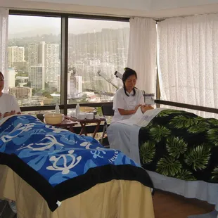 practicing facial treatment