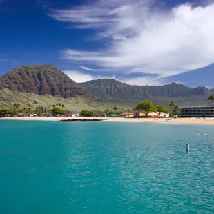 The view that you can see from the boat when you get closer to shore to go swimming.