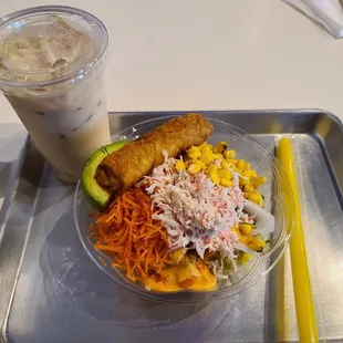 Boba tea and poke bowl