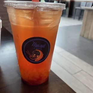 strawberry fruit tea with mango jelly