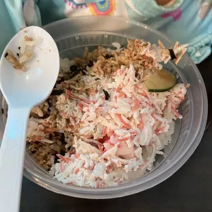 Small side of rice and imitation crab furkake topping