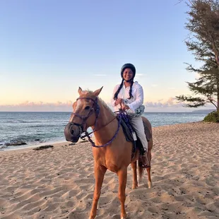 Sunset with beaches and horse.