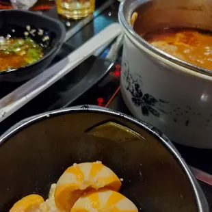 a bowl of food on the stove