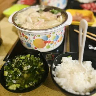 Miso Soup with my usual sauce and rice on the side. Love the fresh veggies and seafood variety. The customer service is always on point.