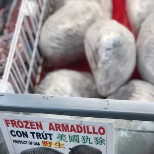 a display of frozen armadillos