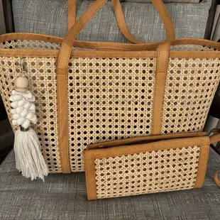 Leather beach bag and wristlet