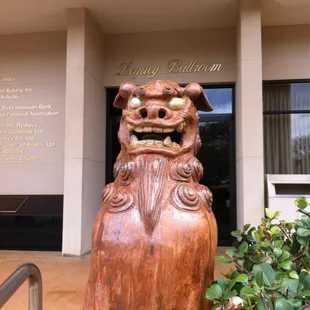 The shisa guard the front entrance to ward off bad luck.