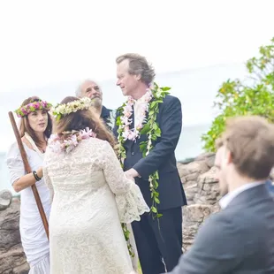 A traditional Hawaiian wedding ceremony was held in a private home in Kailua.  It was beautiful and warm and the love felt was palpable.