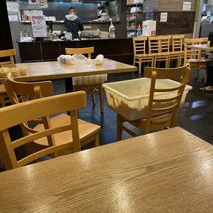 e. image shows a table and chairs in a fast food