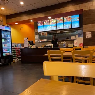 e. image shows the inside of a fast food restaurant