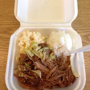 Mini plate of Kalua pork with cabbage. 1:5 cabbage to pork ratio