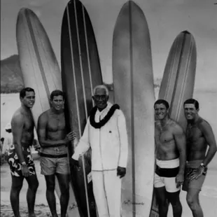Here&apos;s a classic photo of &quot;Duke Kahanamoku&quot; alongside some of Waikiki beach boys and pioneers of surfing!