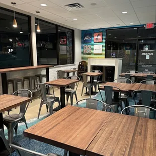 tables and chairs in a restaurant