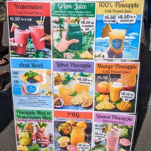 Juice menu
