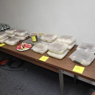 a variety of food items on a table