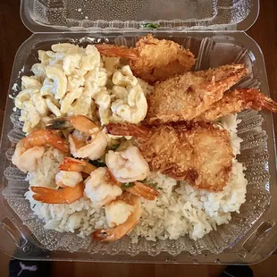 Half and half: Garlic shrimp and fried shrimp combo