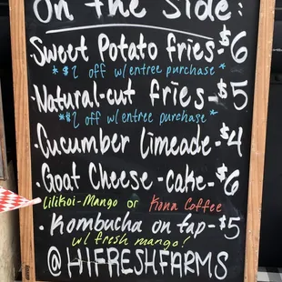 a menu on a blackboard