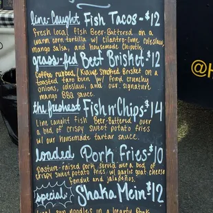 a menu on a chalkboard