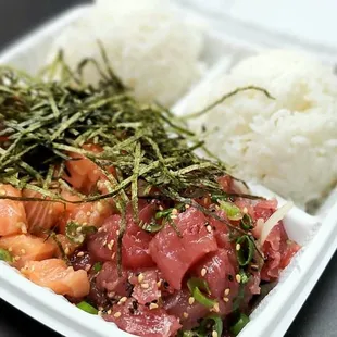 Poke plate: Kilauea, garlic salmon, shoyu ahi