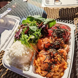 Poke Plate -$19 Spicy Ahi, Garlic Salmon, and Shoyu Ahi