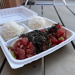 Plate: spicy ahi, shoyu ahi, Hawaiian