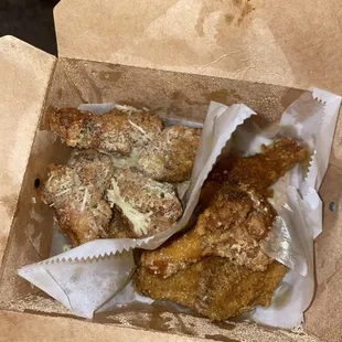Garlic parm (left)  Malaysian curry (right)