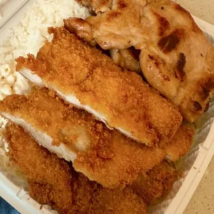 Katsu and BBQ chicken plate