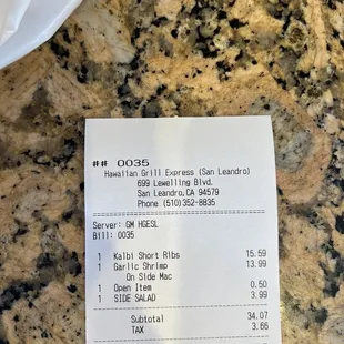 My receipt