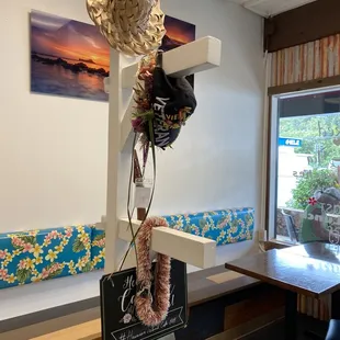 a table with a hat on it