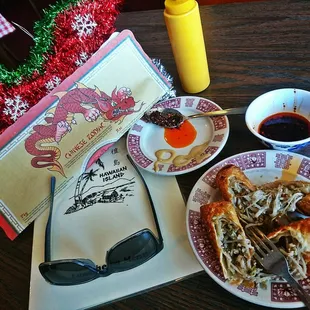 I cut open Egg Rolls fill with sauce