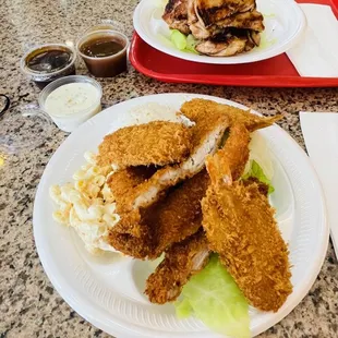 Combination chicken plate with some fried shrimp