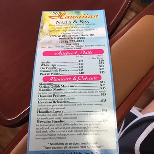 Here's the pricing list