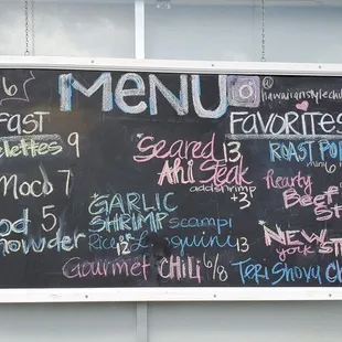 a menu on a blackboard