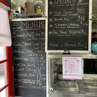 Menu with Specials.