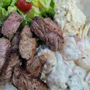 Steak and garlic shrimp... Yummy! $16