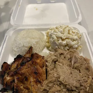 Mixed plate: kalua pig and huli huli chicken